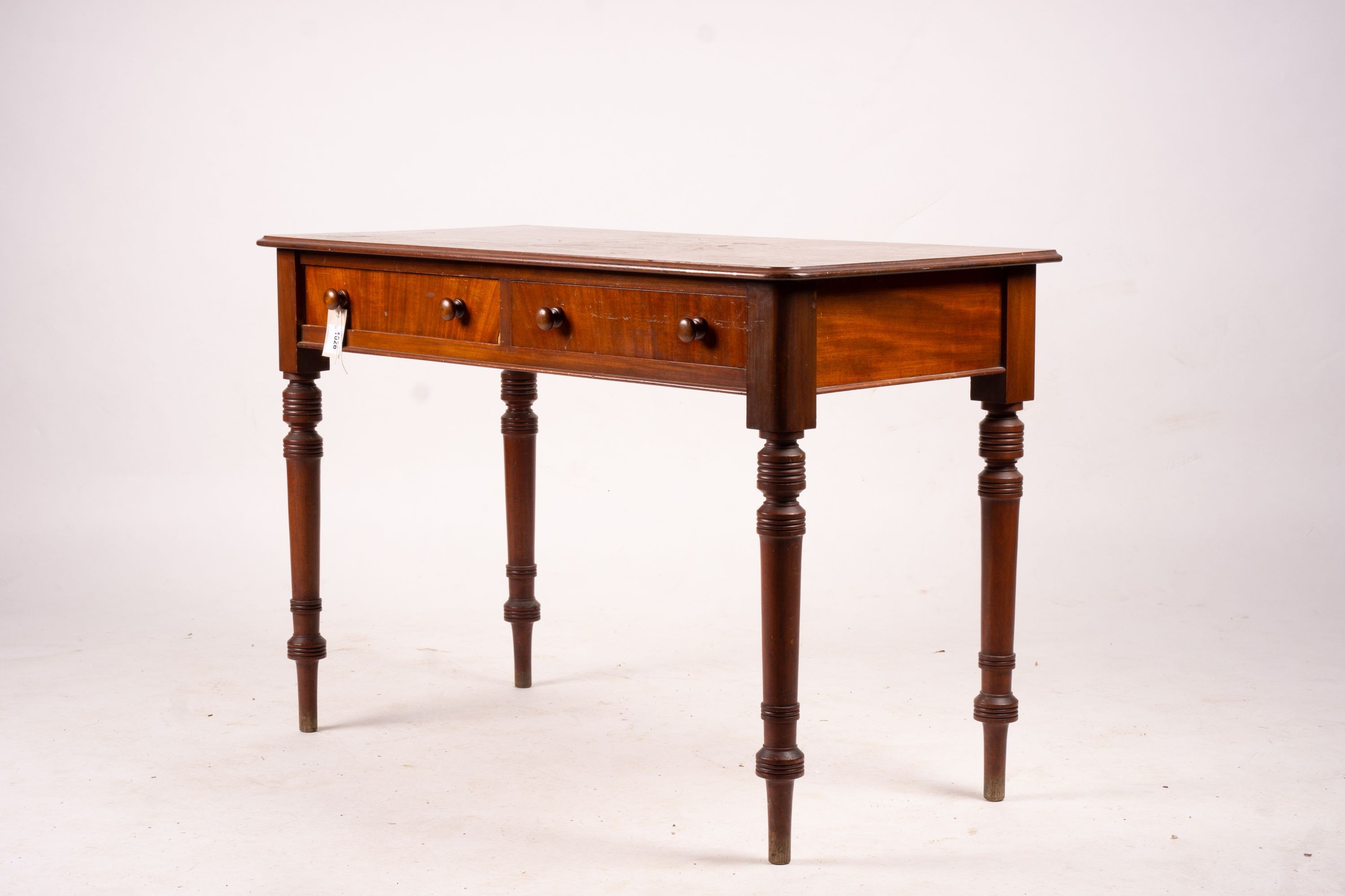 A Victorian mahogany two drawer side table, width 106cm, depth 52cm, height 73cm